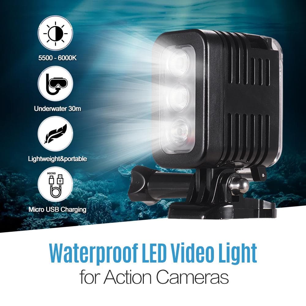 30m Waterproof Led Video Light Diving Lamp 5500-6000k For Go Pro Hero 7 6 5