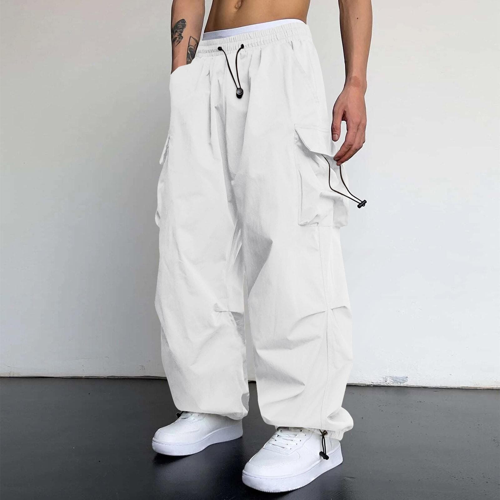 Men's Workwear Sweatpants Casual Parachute High Waist Jogging Pants Men's Sweatpants Casual Pants Casual Wear XXXL white