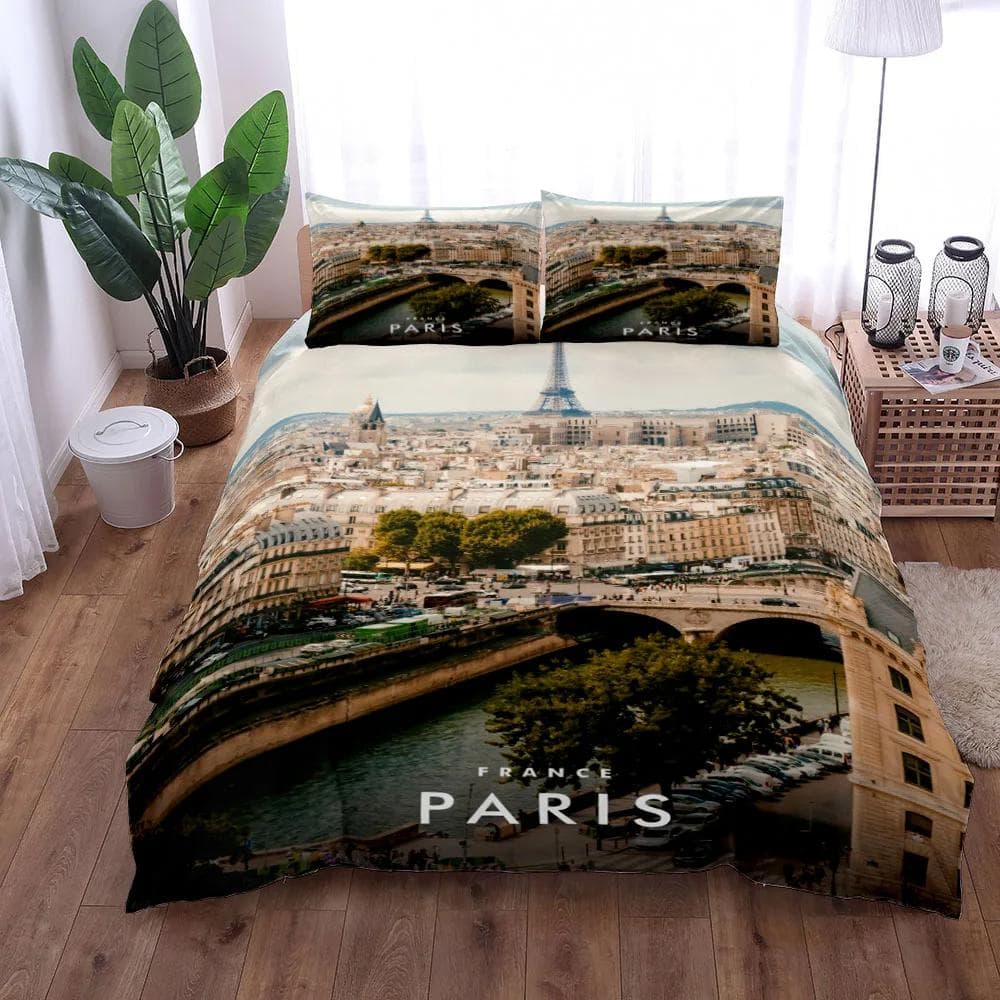 Beautiful Night Scene Paris Bedding Set King Queen Double Full Twin Single Size Bed Linen Set No Sheet for Adult Kid Quilt Cover EU single(135x200cm)