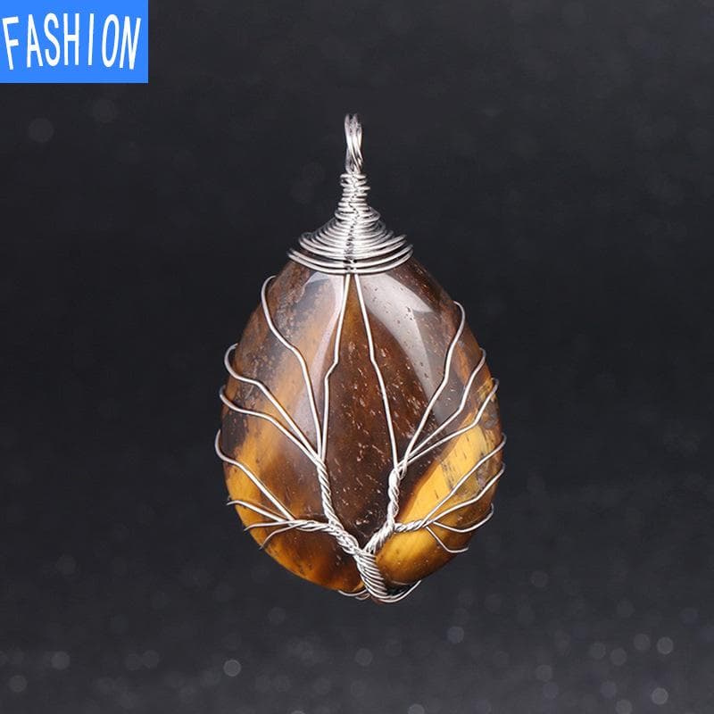 Large Copper Natural Energy Water Drop Semi Precious Stone Crystal Pendant Amethyst Handmade Stone Necklace tiger eye