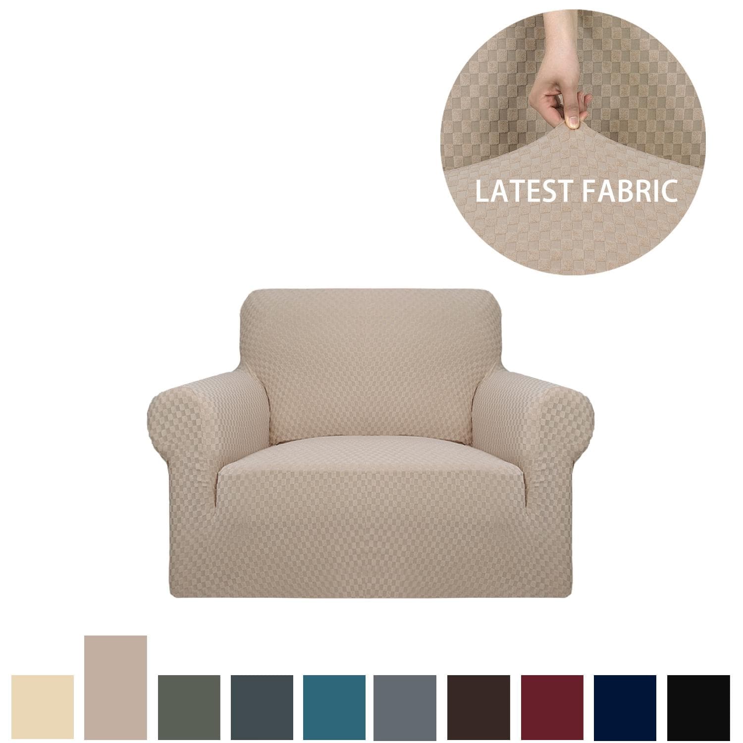 Knitted Square Jacquard Thickened Stretch Sofa Cover Fabric All-inclusive Full Cover Sofa Cushion Cover 1 Seat khaki