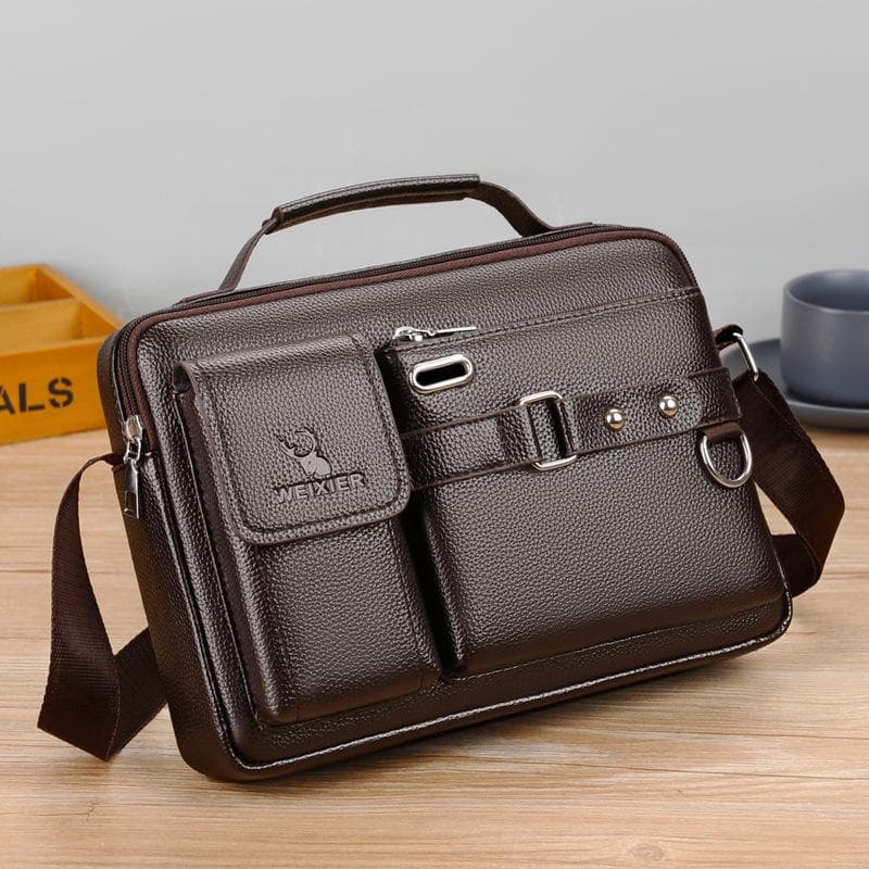 WEIXIER Male Messenger Bags High Quality Business Office Briefcase Fashion Crossbody Bags Men's Shoulder PU Leather Bags brown