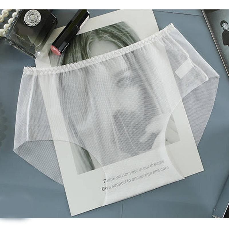 Full Transparent Panties Women Sexy Seamless Briefs Ladies Mid Rise Underwear KL87 L white