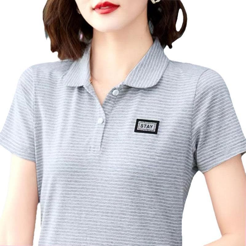 Lapel Polo Shirt New Summer Striped Short-sleeved T-shirt Women's Large Size Loose Casual Sports Top 4XL