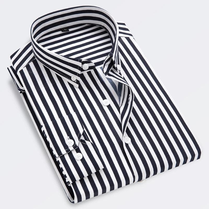 Men's Slim Korean Style Casual Striped Long-Sleeve Shirt 4XL black