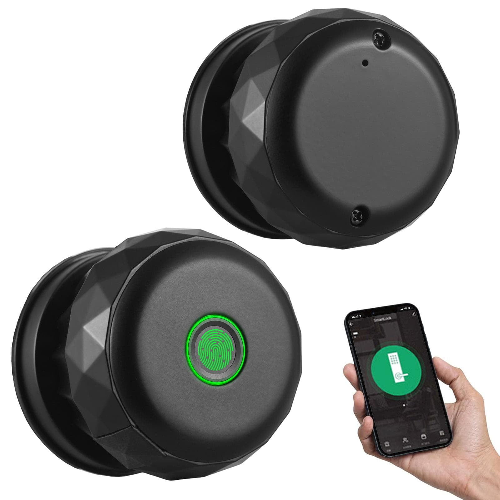 Smart Lock Keyless Entry Door Lock Fingerprint Door Knob TY App Remote Operation BT 3-in-1 black