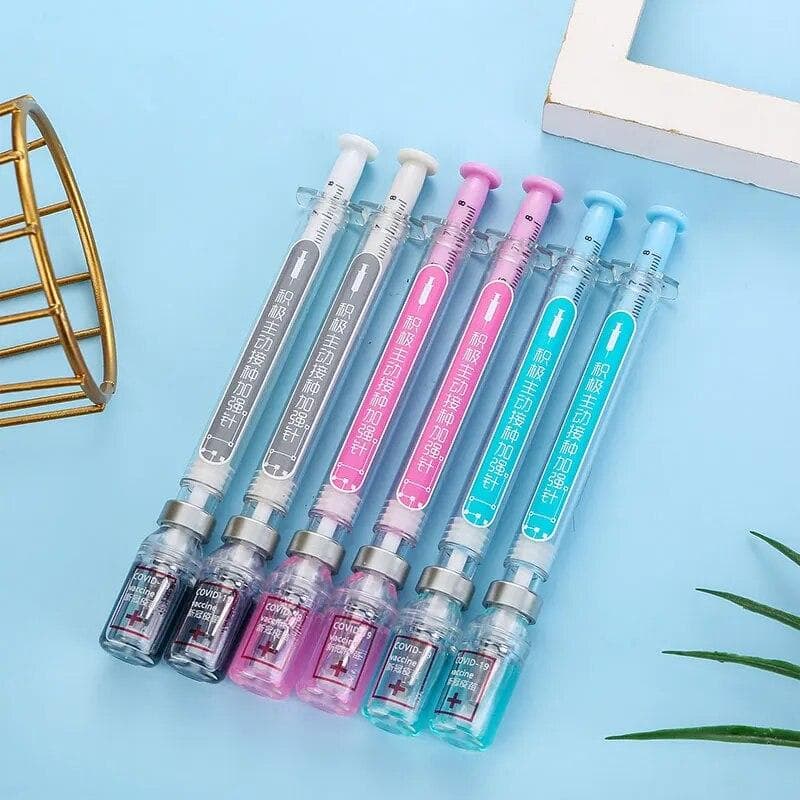 Syringe Gel Pen Simulation Eliminates Injection Syringe Shape Ballpoint Pen Black Signature Pen Simulation Vaccine Pens 1pcs