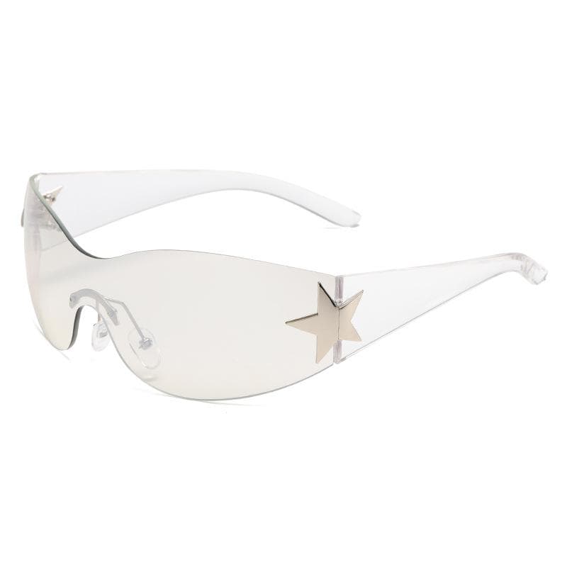 Trendy Star Decor Frameless Sunglasses UV Resistant One-piece Sunshade Lightweight Stylish Eyewear