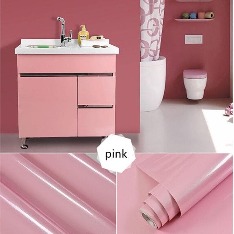 Self Adhesive Thick Furniture Renovation Bathroom Kitchen Cabinet Countertop Wall Sticker pink