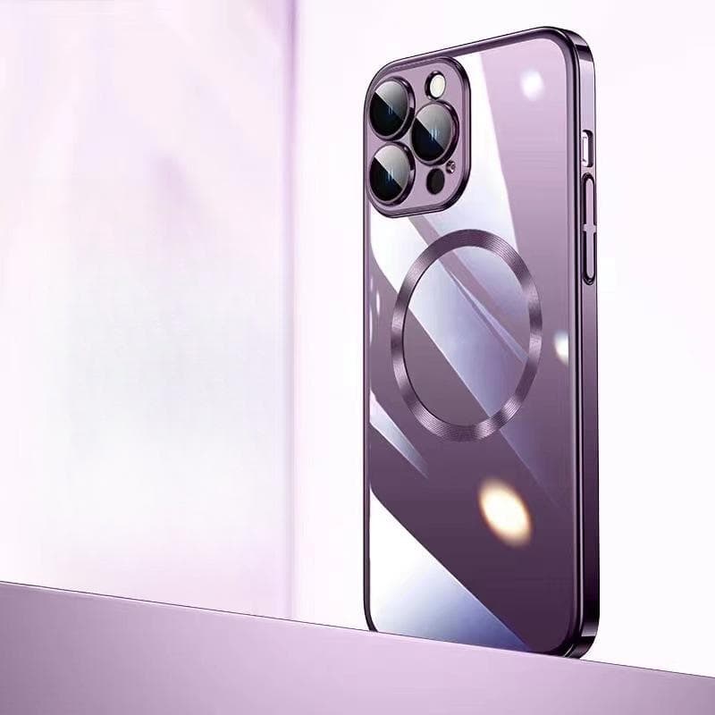 Applicable To IPhone 16 Electroplated Transparent Magnetic Phone Case Apple 15 Comes with Lens Film Wireless Charging Hard Case iPhone12