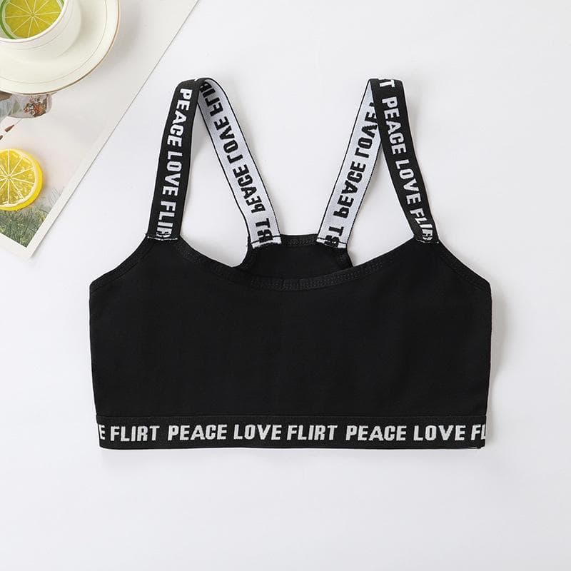 Girls Sport Bra Cotton Children Training Bra Young Girls Bra Teenager Undergarments 8-16years one size black