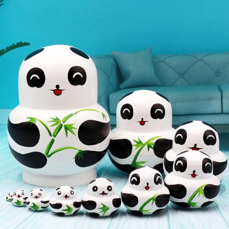 10pcs Animal Pattern Wooden Nesting Toys Nesting Dolls Matryoshka Stacking Dolls 15x10x10cm