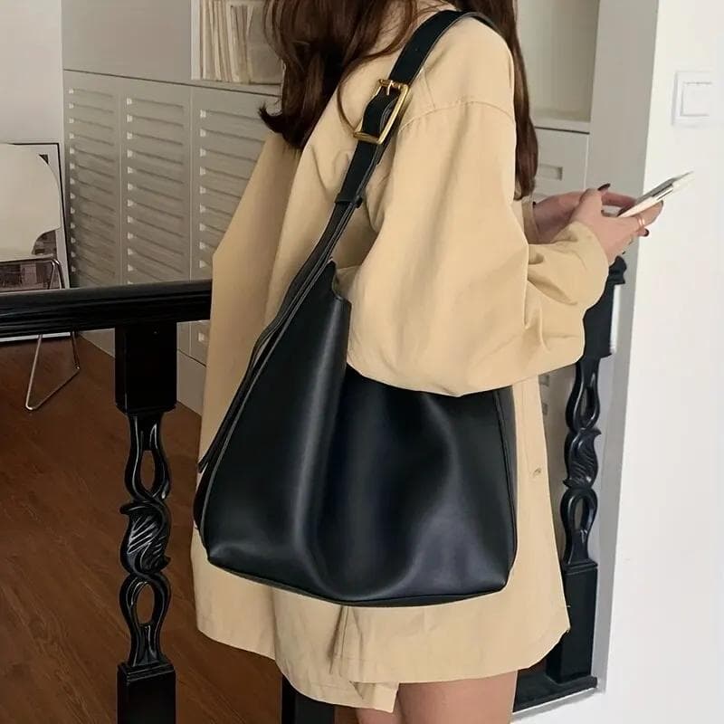 Women Shoulder Bag Solid Fashion Handbag Crossbody Bag Women's Minimalist PU Leather Bag for Work black