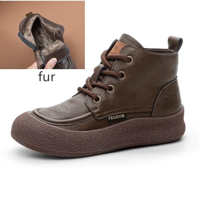 Boots Women Vintage Autumn Flat Women's Ankle Boots Fashion Plus Size Round Toe Lace-Up Booties Ladies 43