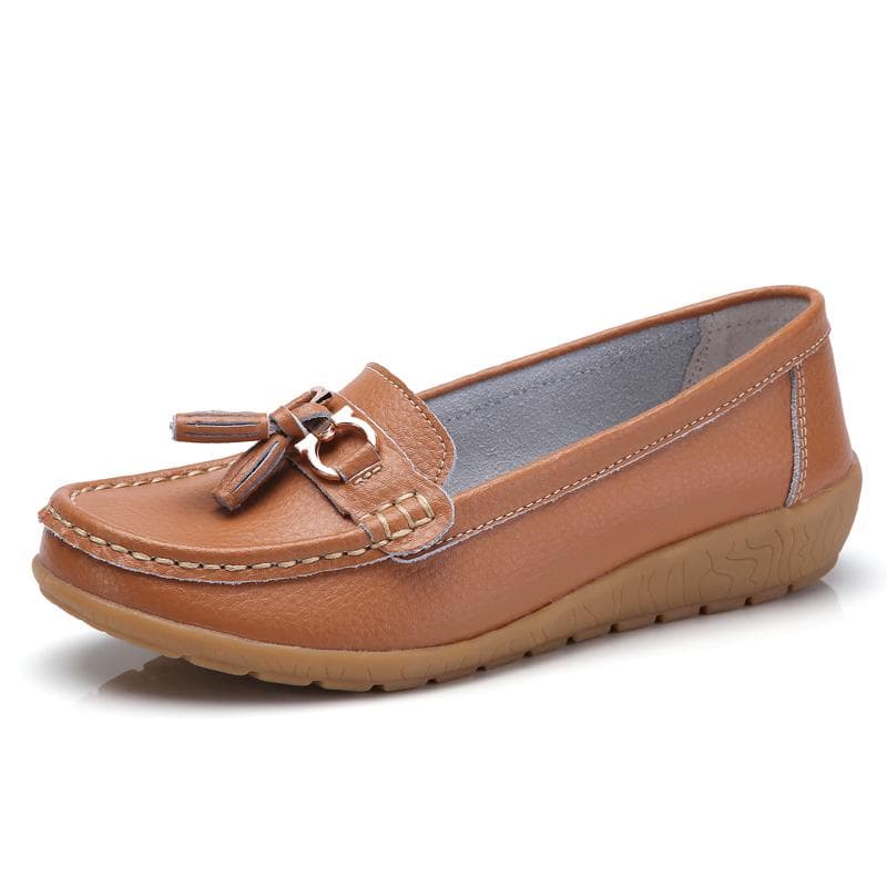Loafers for Women Leather Flat Shoes Casual Shoes Mom Shoes Women's Single Shoes 39 light brown