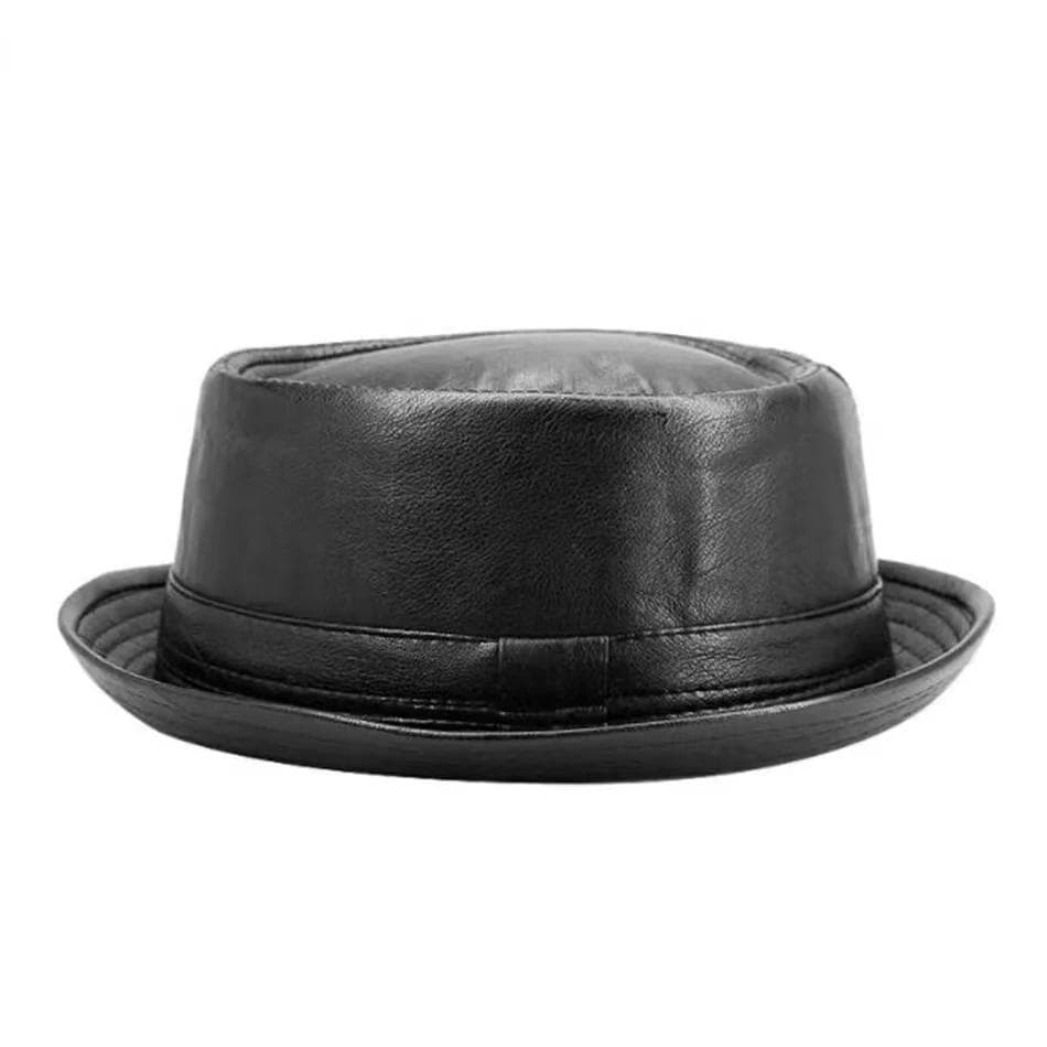 New Fashion Men Black Leather Trilby Hat Male Fedora Cap Retro Women Autumn Brand Porkpie Caps Men's Vintage Jazz Hats 56-58cm black