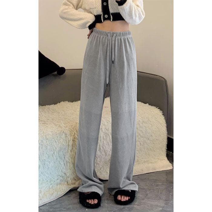 Casual Pants Women's Spring and Autumn New Loose and Thin Wide-leg Versatile Trousers XXL light blue