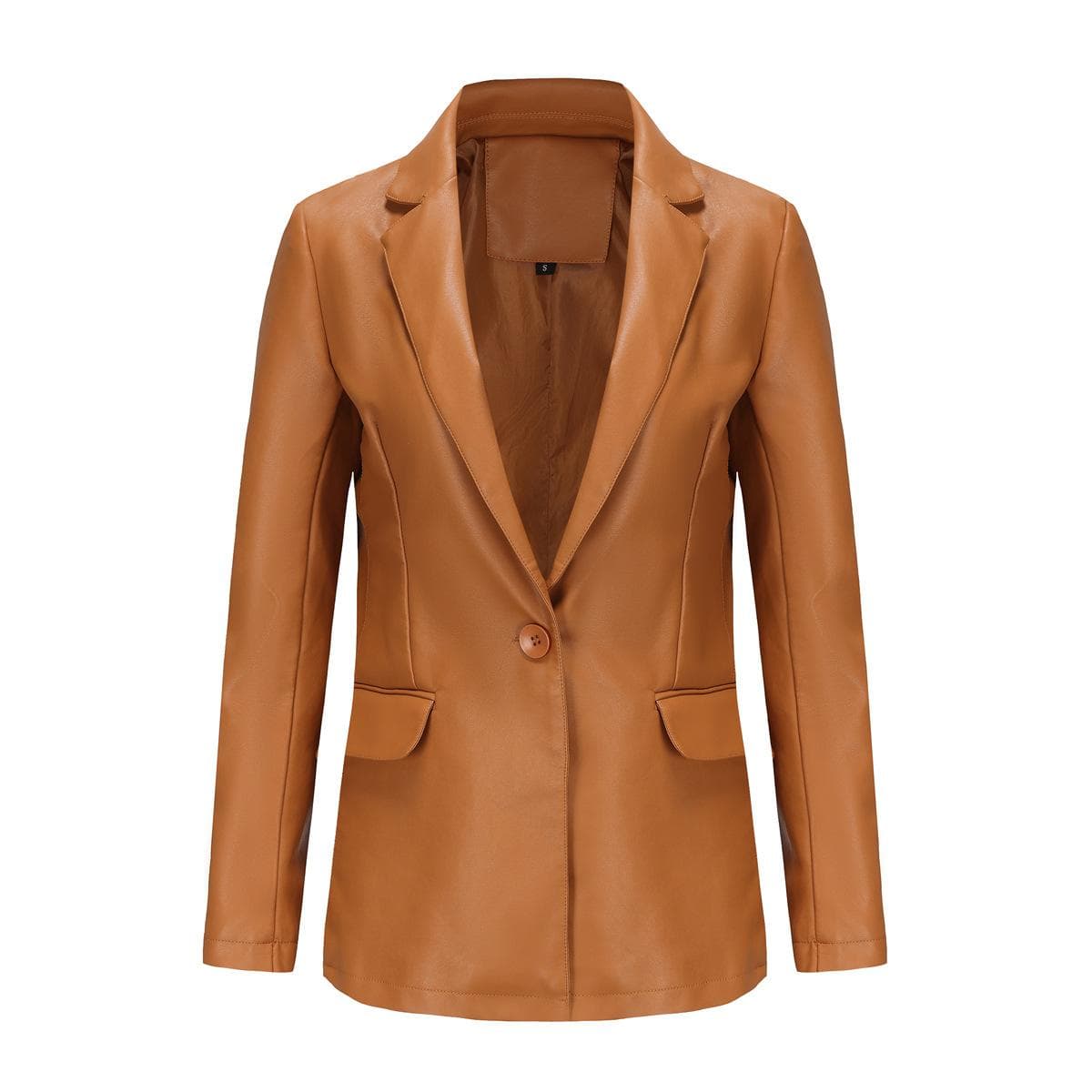 Women's Solid Color Single Button Leather Jacket for Commuting and Leisure XXXL camel