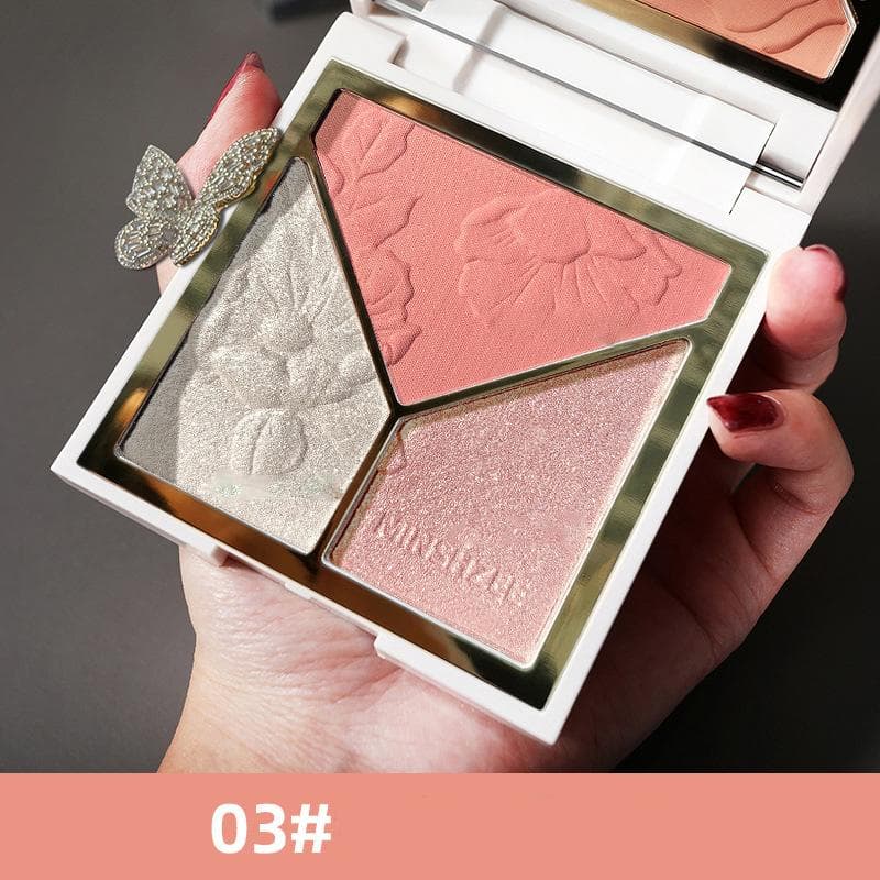 3 In 1 Highlighter Powder Palette Face High Gloss Shimmer Powder Highlighting Repair Disk Flash Powder Matte Nose Shadow Blush 03