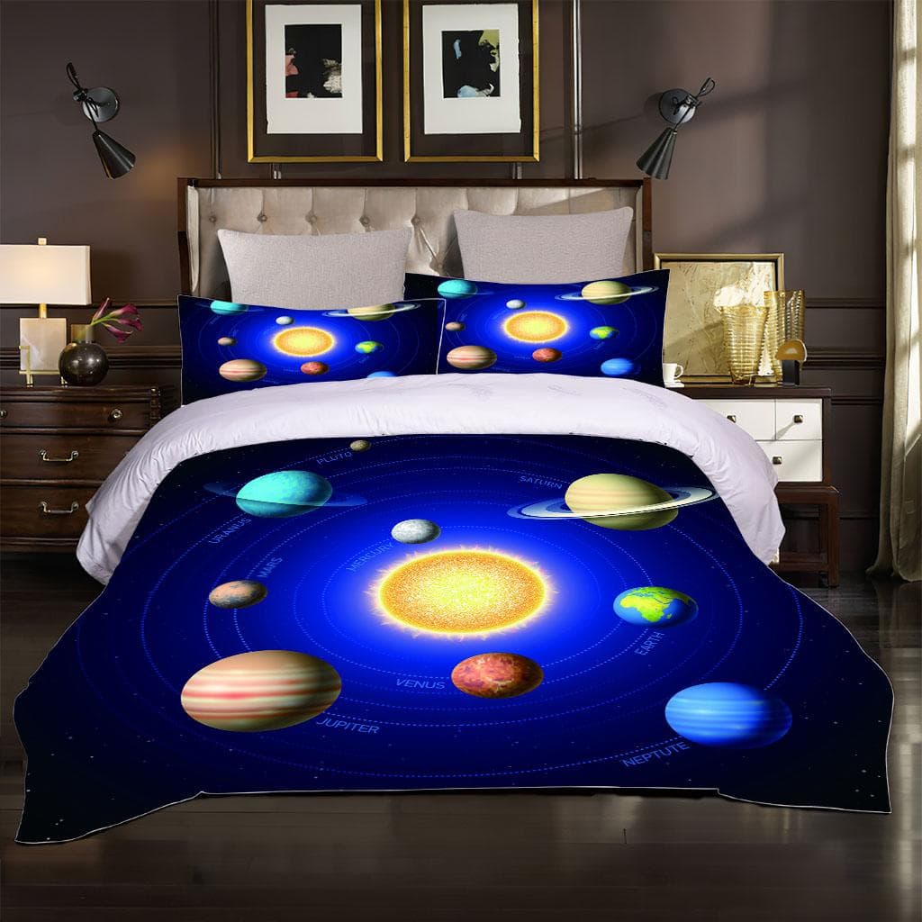 Cosmic Solar System Planet 3D Bedding Set For Kids Boys Girls Quilt Set 1 Duvet Cover And 2 Pillowcases Soft Single Double W160xL200cm