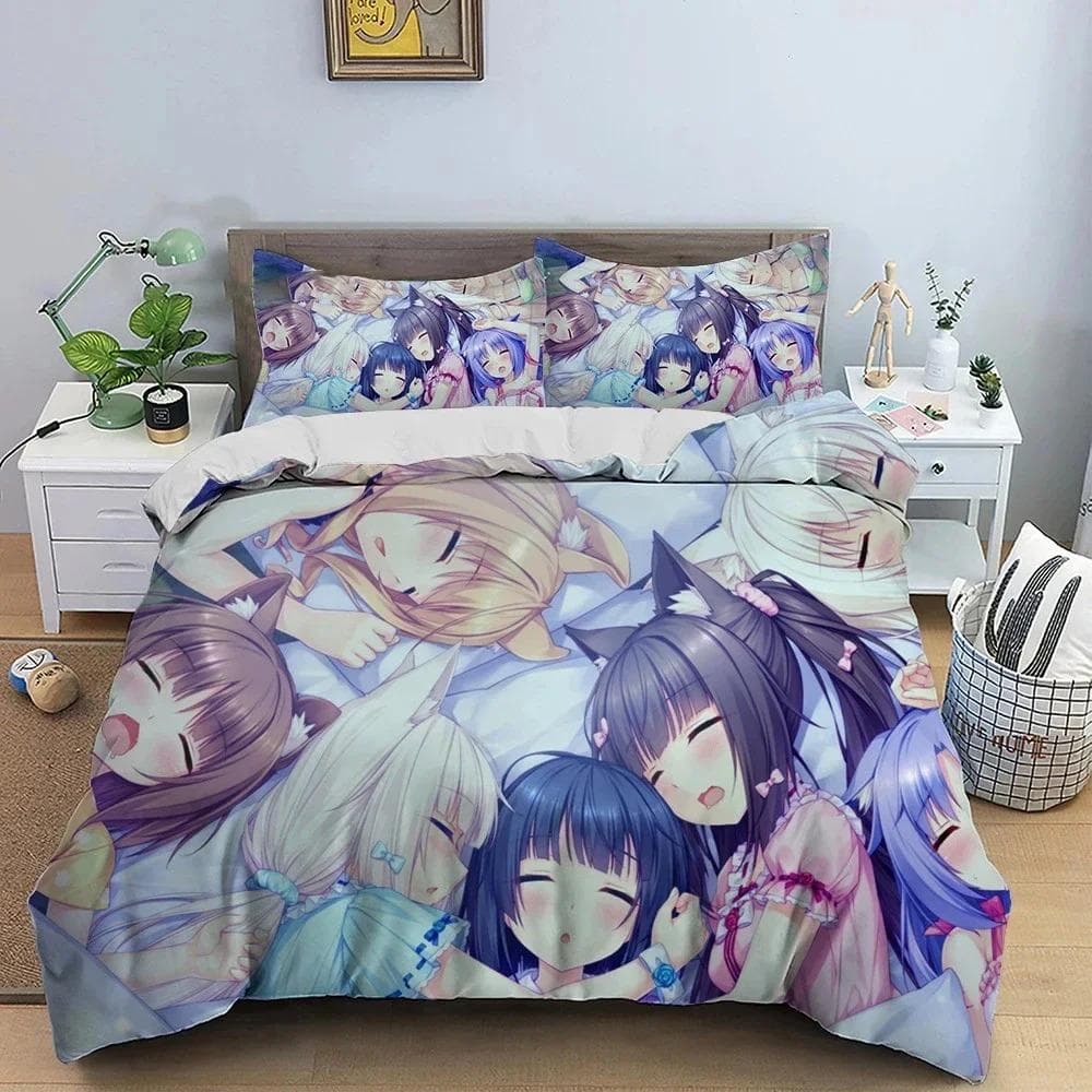 3D Print Anime Nekopara Sexy Girl Bedding Set Boys Girls Twin Queen Size Duvet Cover Pillowcase Bed Kids Adult Home Textiles 70x133cm 2pcs