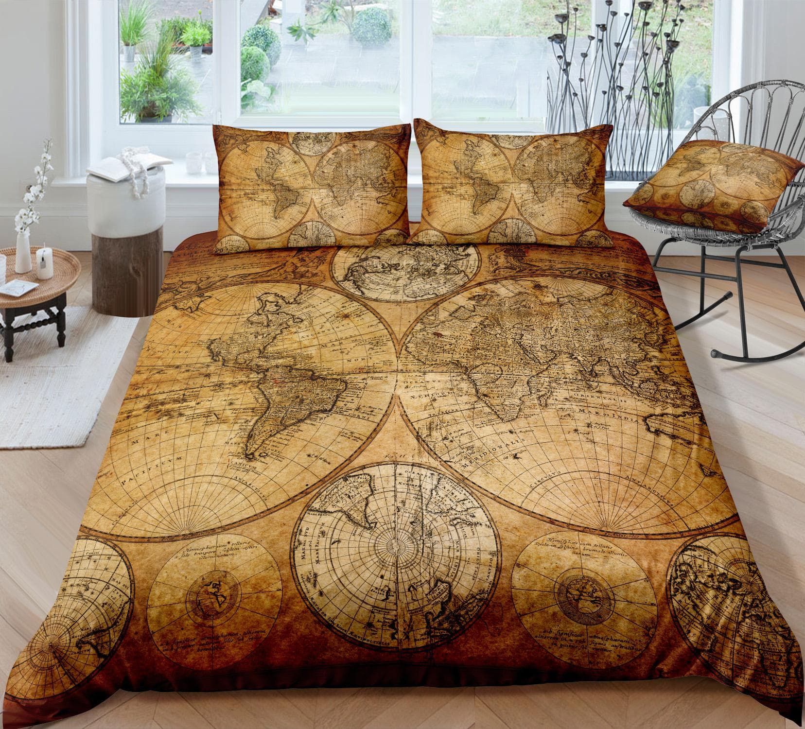Map Print Duvet Cover Set with Pillowcase Quilt Cover Luxury Bedding Suit Man Woman King Size Bedding Home Textiles AU Single 140x210cm