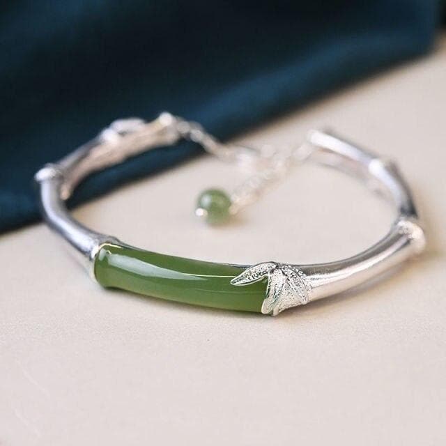 S925 Sterling Silver Bracelet Natural Hetian Jade Festival High Ethnic Style Bamboo Bracelet Adjustable Opening Bangle Bracelet white