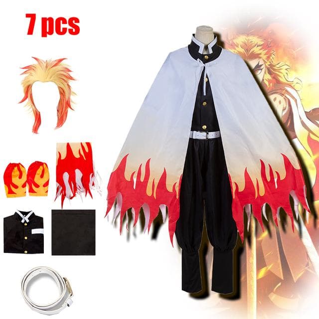 Anime Demon Slayer Kimetsu No Yaiba Rengoku Kyoujurou Cosplay Kimono Costume Uniform Clothing for Halloween and Christmas 150cm