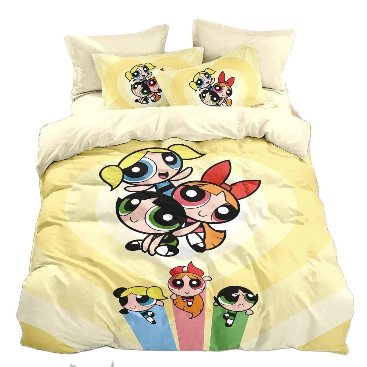 P-Powerpuff Girls Bedding Set,Cartoon Fashion 3D Printing Powerpuff Girls Duvet Cover,Home Decoration Boy Girl King Size Quilt 135x200cm 2pcs