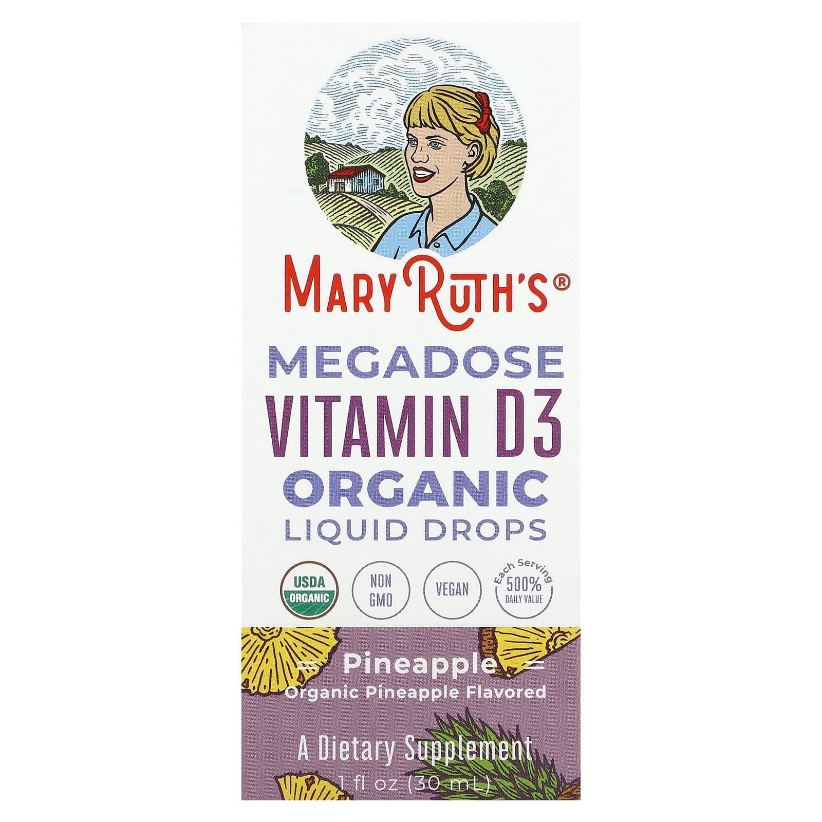 MaryRuth's, Megadose Vitamin D3 Organic Liquid Drops, Pineapple Flavor, 1 fl oz (30 ml)