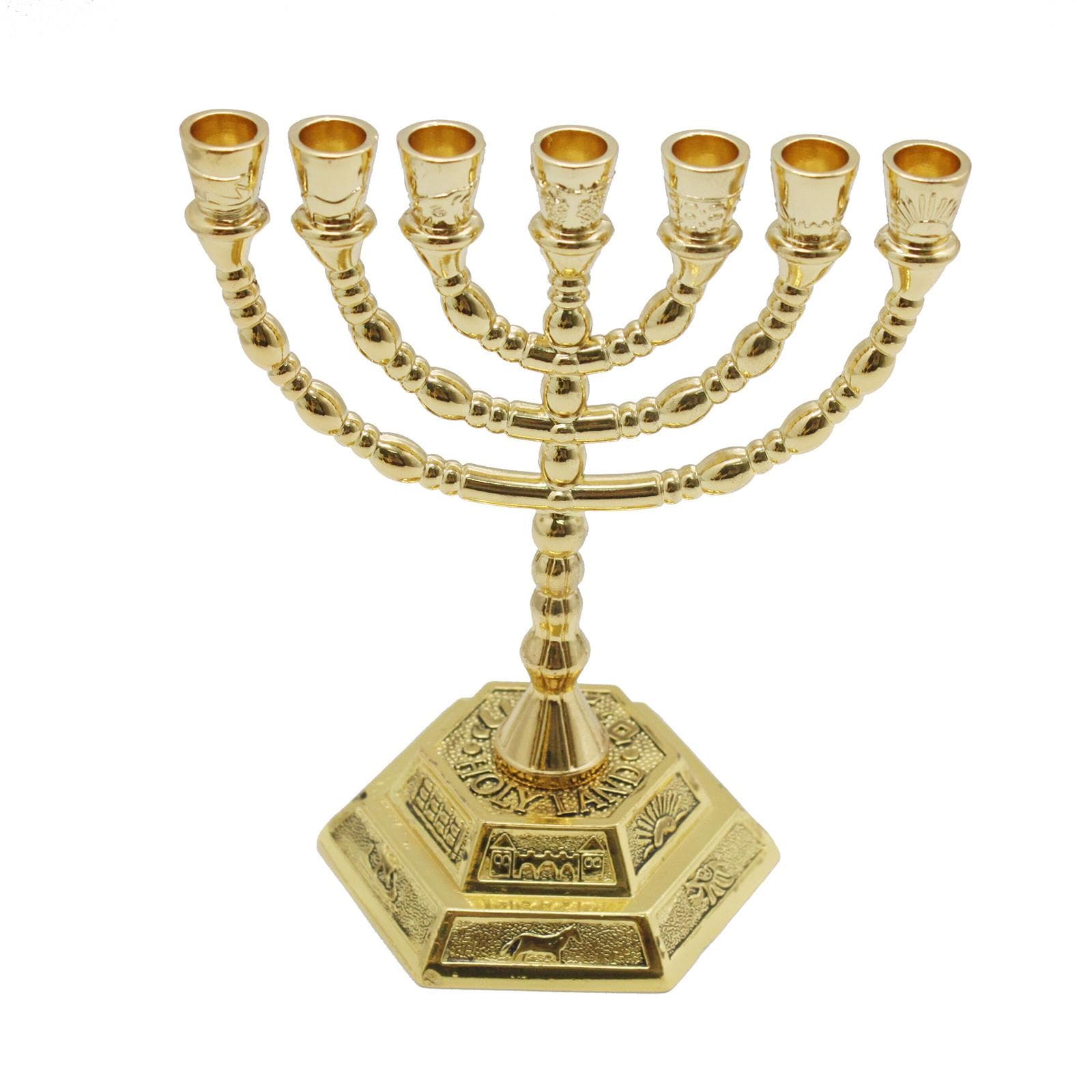 7 Branch Menorah Candle Holder Jerusalem Temple 12 Tribes of Israel Menorah with Aaron Rod Manna multicolour
