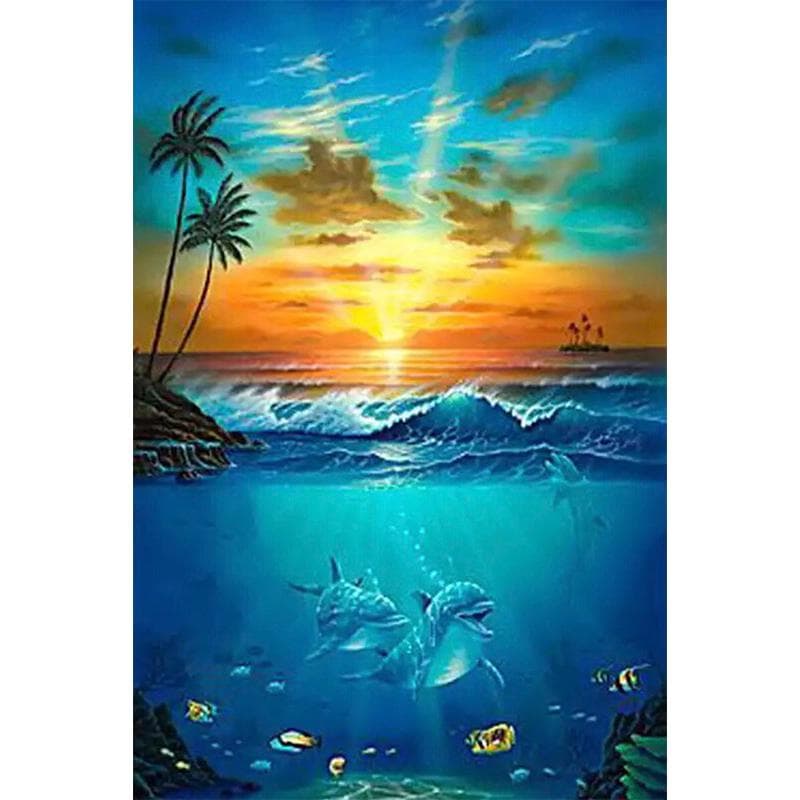 5D Round Diamond Embroidery Dolphin Animal Patterns Diamond Mosaic sale DIY Diamond Painting 20X30CM