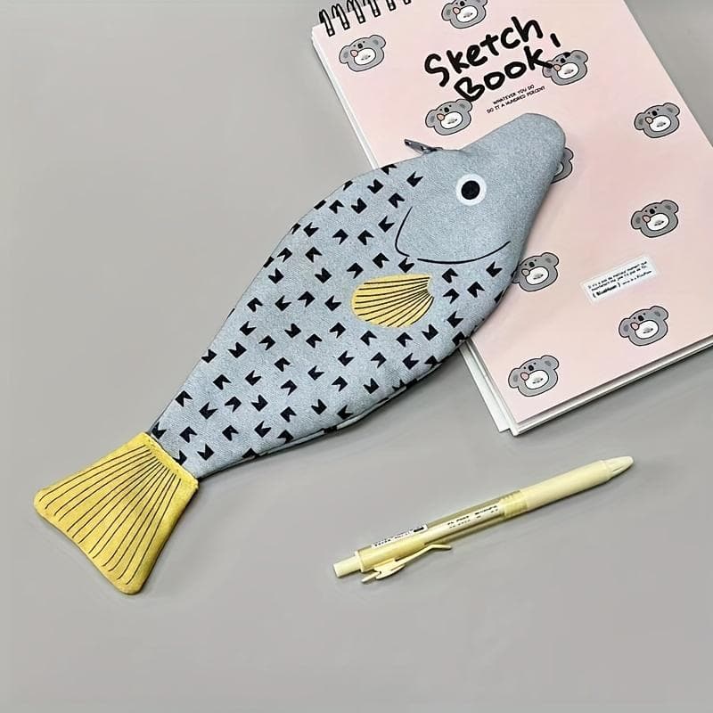 Fish Shape Novelty Pencil Case Fish Pen Bag Fish Coin Purse Funny Pencil Pouch with Simulated Fishbone Lining, Birthday Gift