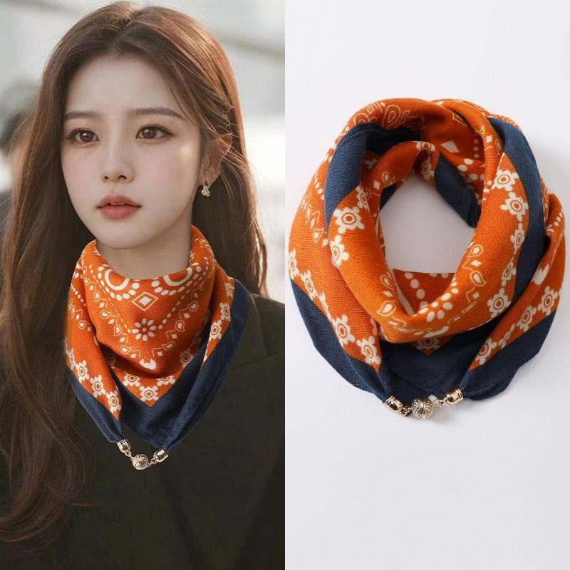 High-End Women's Magnetic Triangle Scarf for Autumn/Winter In Cotton & Linen
