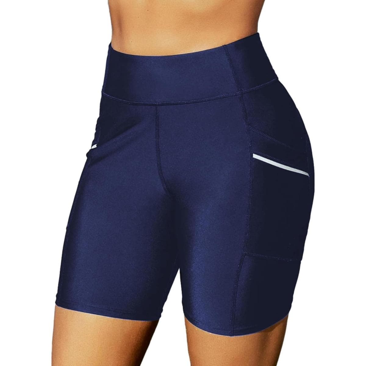 Charmleaks Women's Swim Shorts Board Shorts Swimwear Bathing Suits Bottoms with Pocket High Waisted Quick Dry L navy blue
