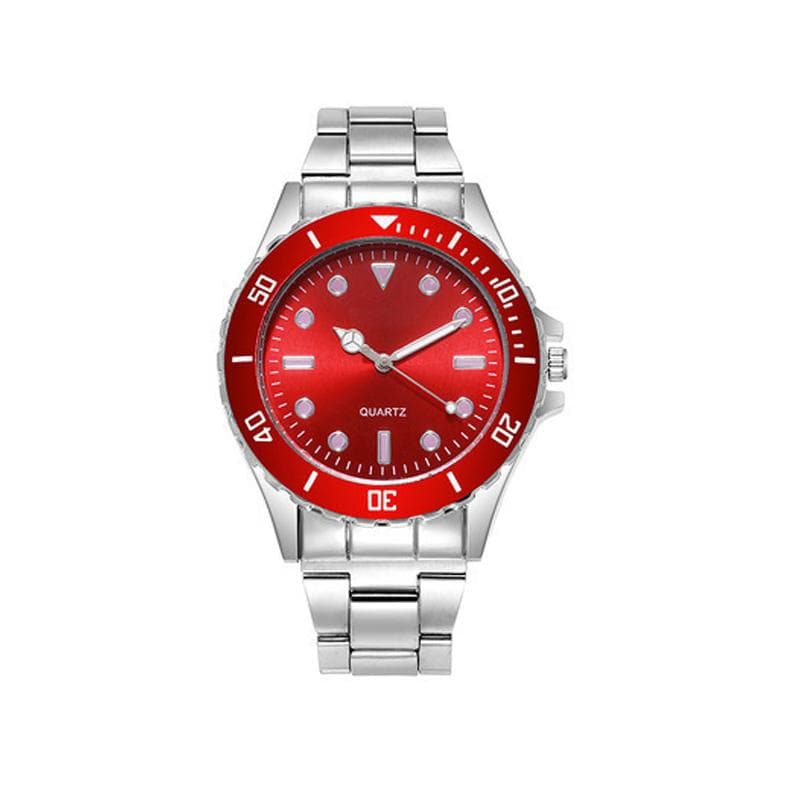 Sports New With stainless steel stra Men's watch Luminous Quartz Wristwatch Fashionable Luxury Accessories red