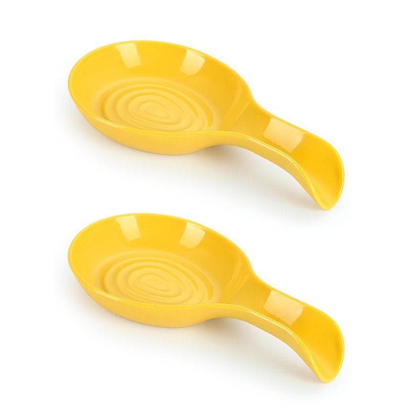 Spoon Rest Large Ceramic Spoon Holder Heat-Resistant Cooking Spoon Rest Coffee Spoon Holder Dishwasher Safe Ceramic Spoon Rest yellow