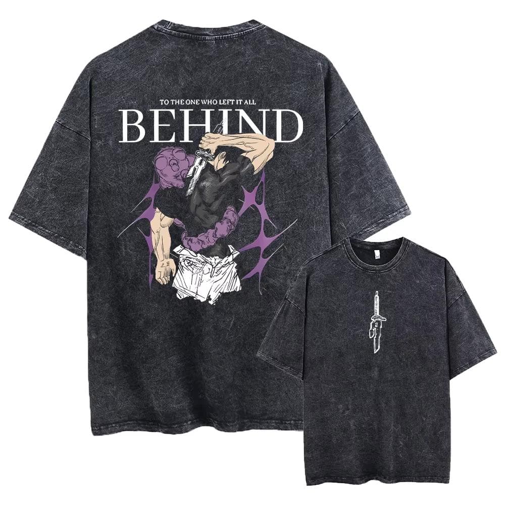 Men Streetwear Washed Acid Oversized T Shirt Japanese Anime Retro Worn Graphic Print T-Shirt Short Sleeve Tees XL
