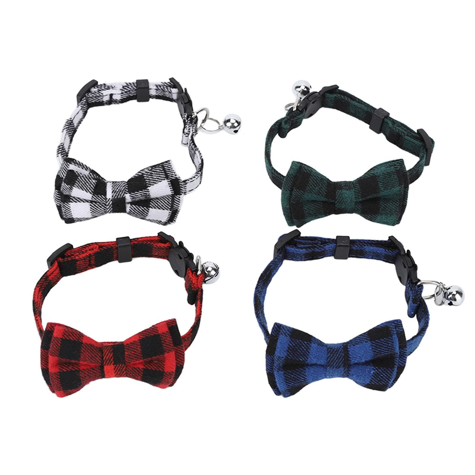 4pcs Pet Collar Plaid Detachable Comfortable Safety Buckle Cute Unique Dog Bow Tie for Small Dogs