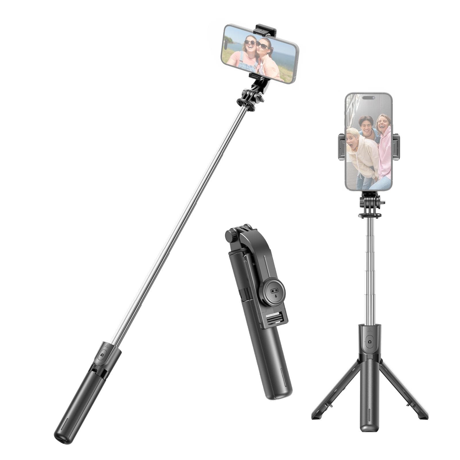 Extendable Selfie Stick Tripod for Phone Max. Length 67.2cm/26.5in with Detachable Phone Clip black