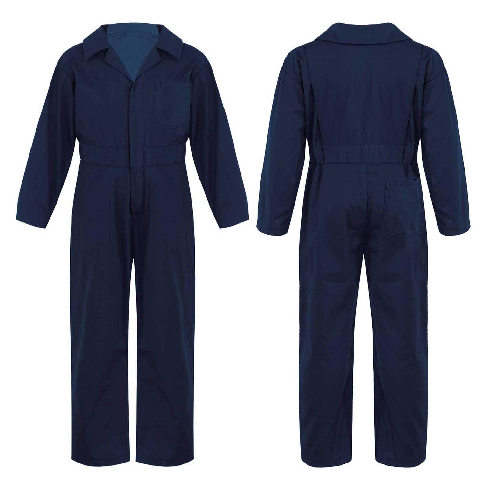 Kids Boys Dungarees Style Bodysuit Solid Color Long Sleeve Turndown Collar Jumpsuit 9-10 Years dark blue