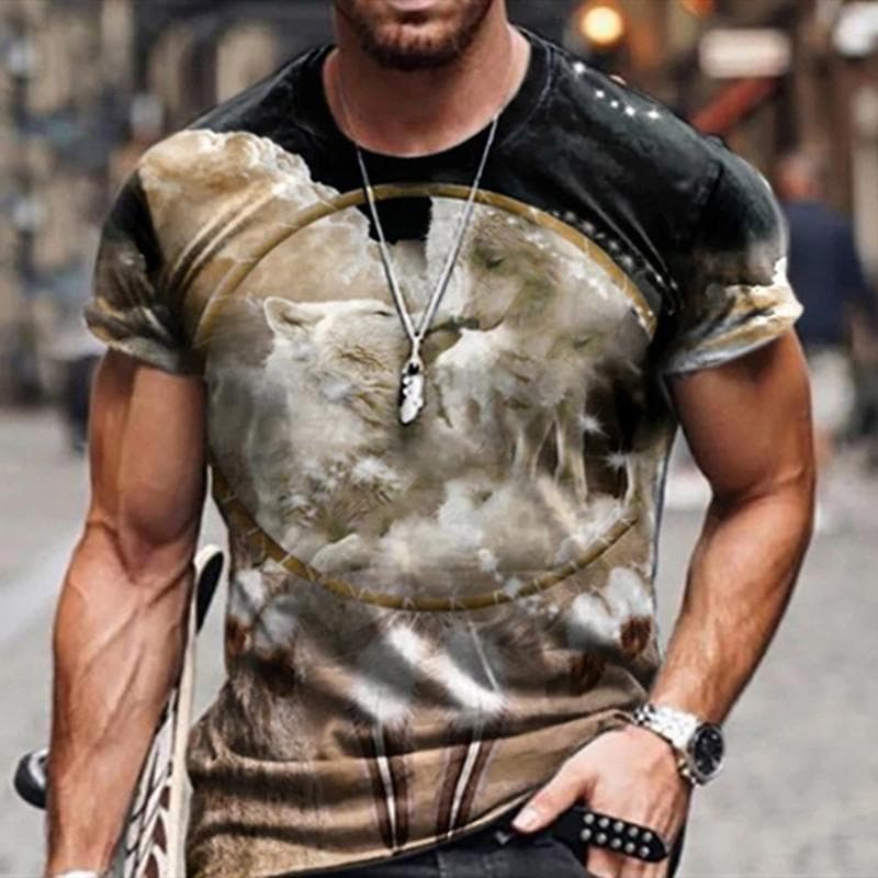 Couple Wolf Print T-Shirt Men's 3D T-Shirt Drop Ship Top Short Sleeve Camiseta Round Neck T-Shirt Fashion Casual Brand L