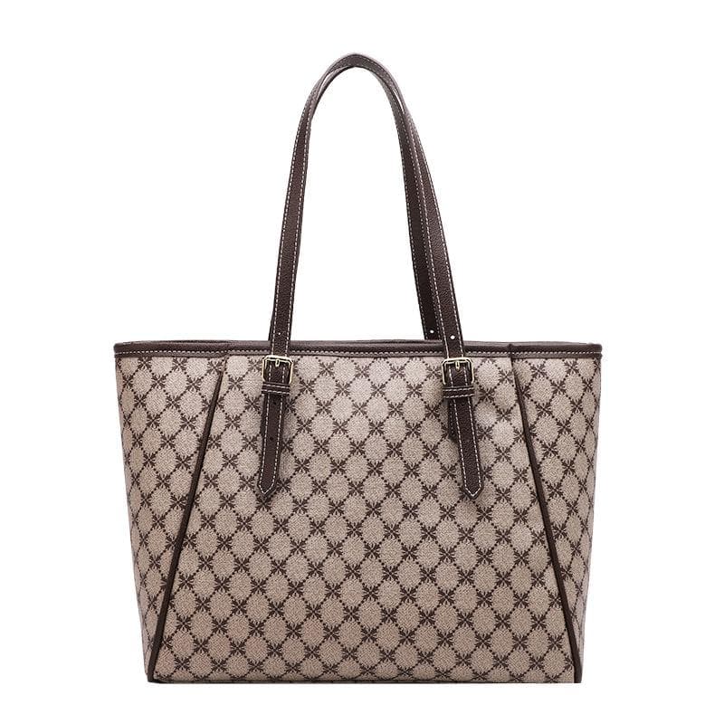 Retro Large-capacity Printed Tote Bag, Women's Single-shoulder Large Bag, Commuter Bag, Handbag brown