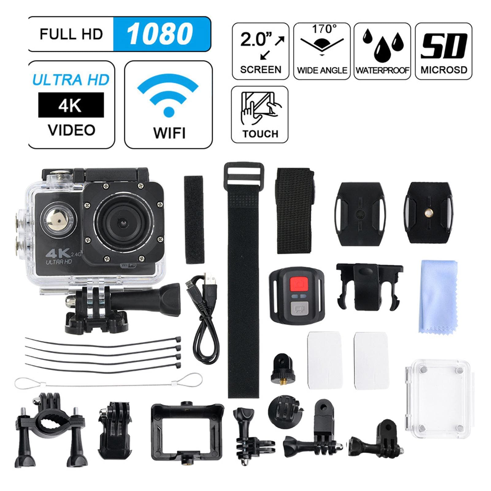 4K 30FPS 2.0inch LCD Screen Action Camera Underwater 30M Waterproof Recording Camcorder