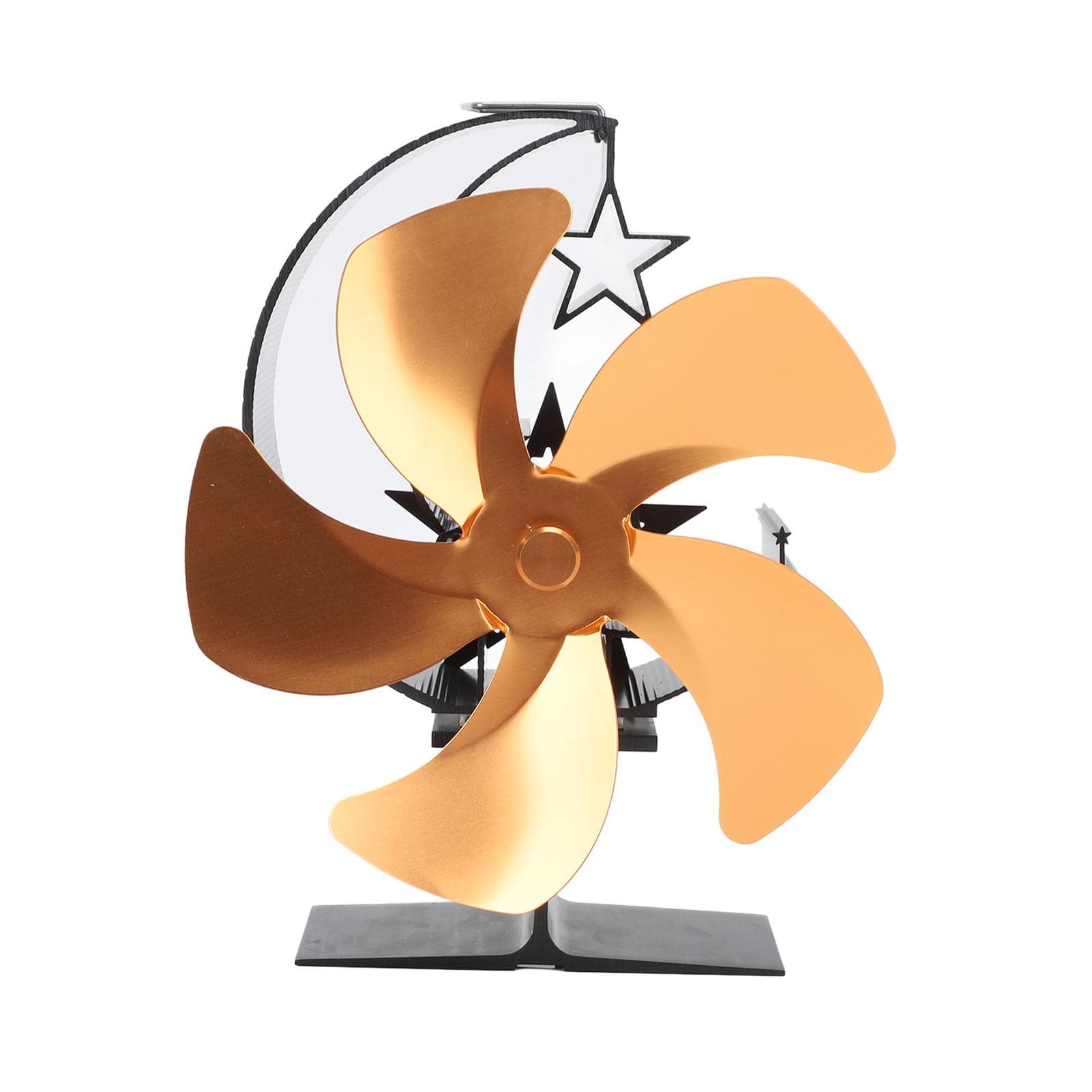 Wood Burner Fan 5 Blades Ultra Quiet Air Circulation Heating Energy Saving Heat Powered Fireplace gold
