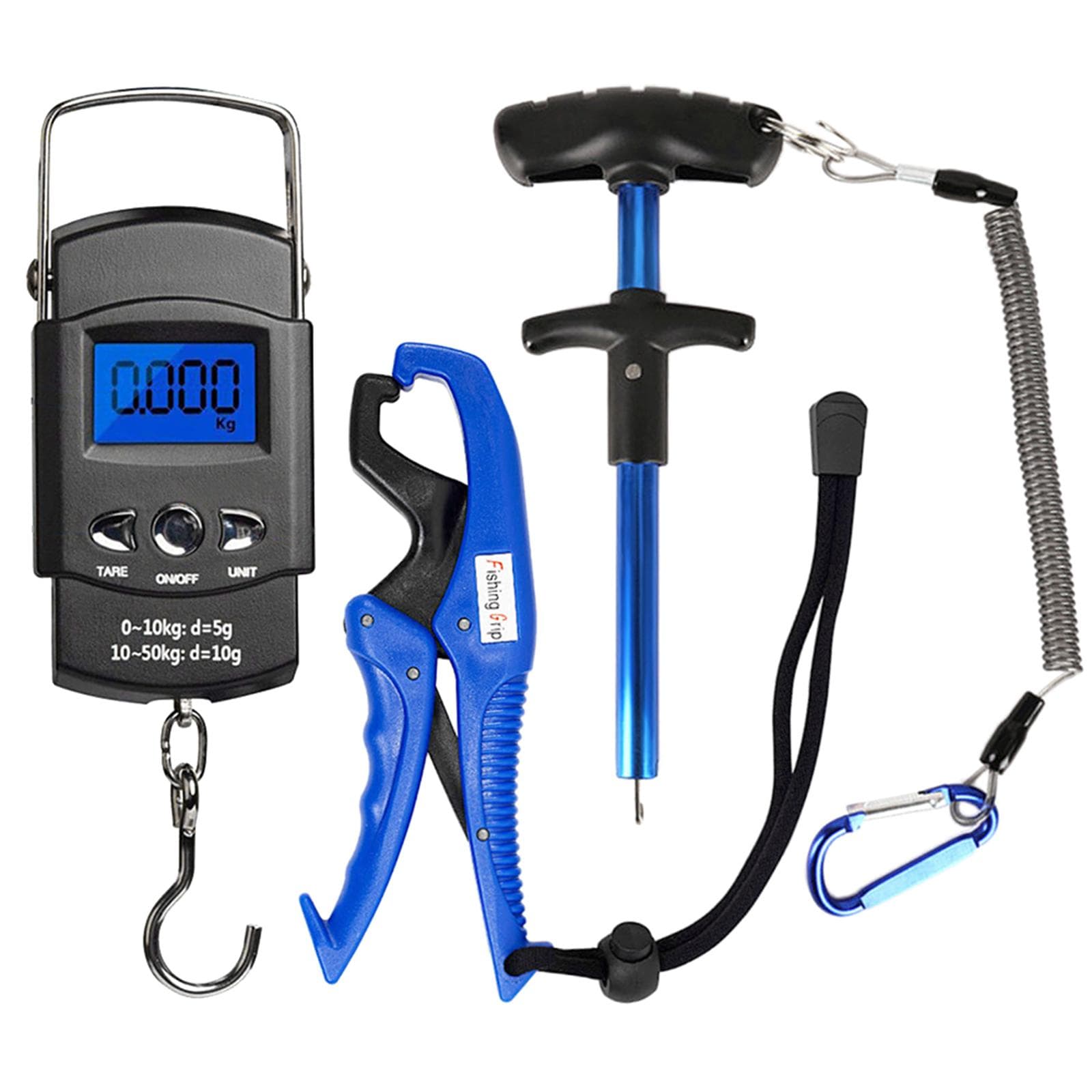 Handheld Digital Fish Scale Squeeze-Out Fish Hook Remover Fish Gripper Fishing Combo Kit blue