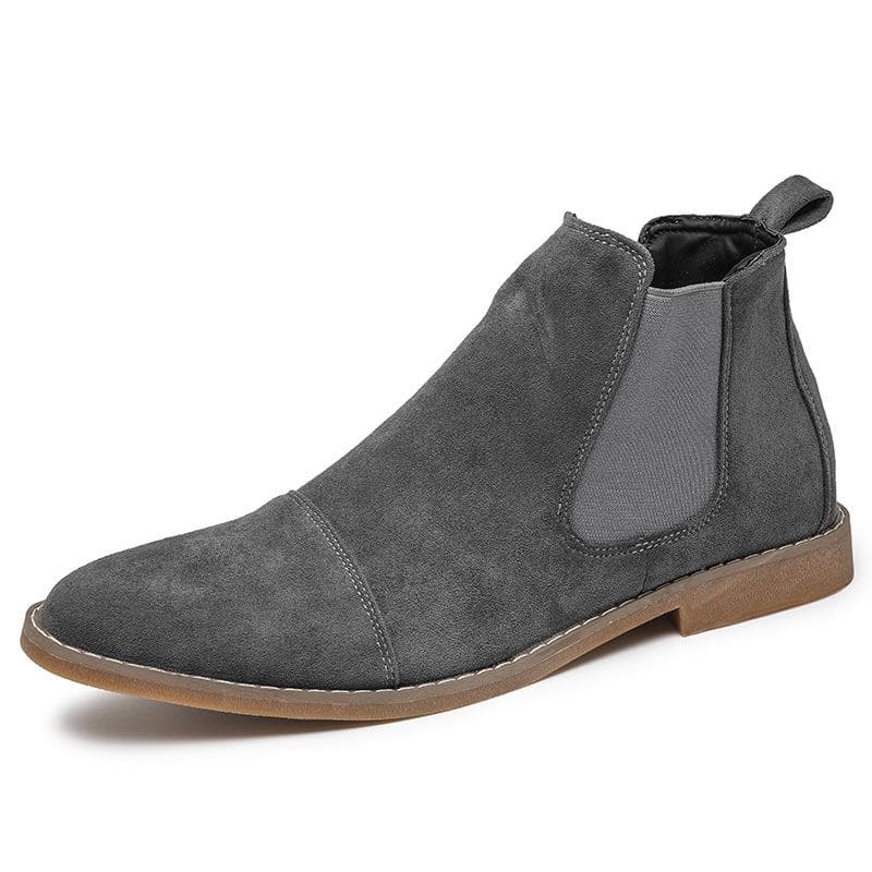 Suede Leather Chelsea Boots Men's British Style Cargo Boots Outdoor Casual Dress Boots 45 gray