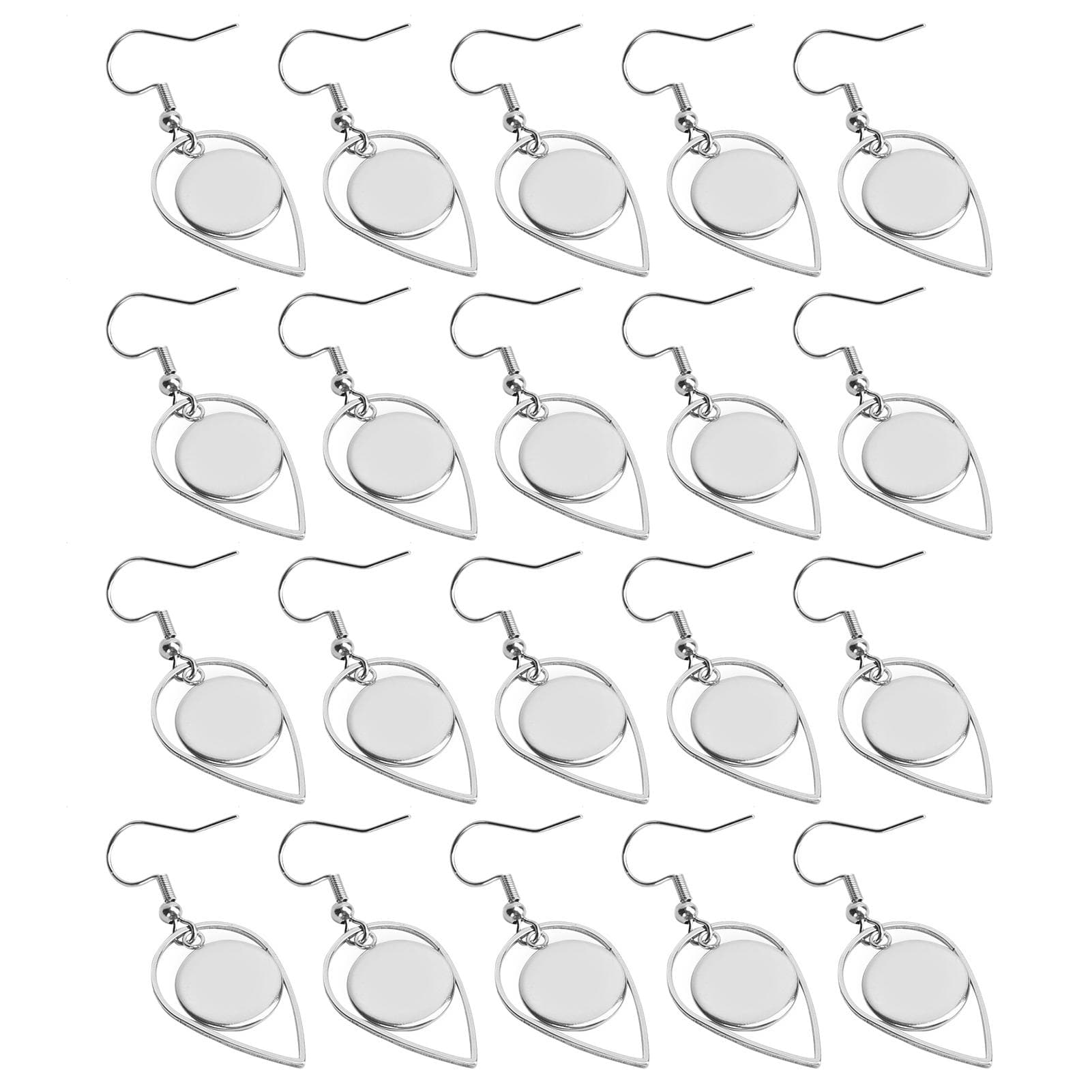 20Pcs Earring Blank Bezels Wire Hook Tray with Water Drop Pendant Jewelry Making DIY Craft 12mm