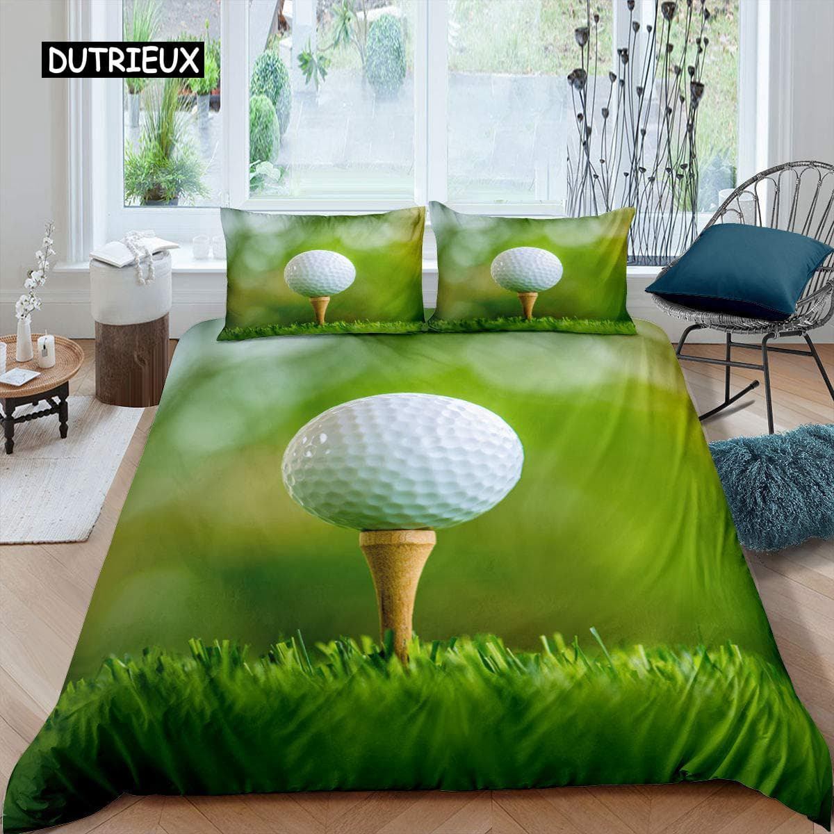 Golf Duvet Cover Set Golf Club Athlete Twin Bedding Set Microfiber Grass Leaf Branches Sports Game Theme Double King Quilt Cover 150x200cm 3pcs