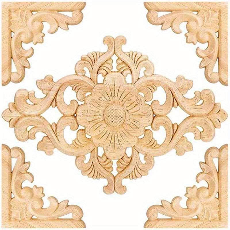 5pcs Wooden Appliques Decorative Wooden Carved Appliques For Furniture Wooden Carving Decals, Wall Cupboard Door Bed Cabinet Decorations 5pcs